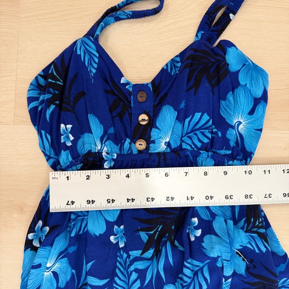 Hawaiian Aloha Fashion Maxi Dress Floral Print One Size Blue Tropical Beach Boho - Picture 2 of 11